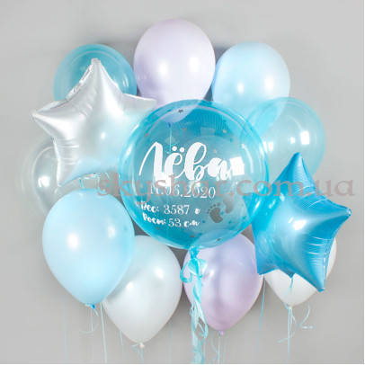 Набір кульок із метрикою на виписку з пологового будинку "Baby Blue" – фото 1