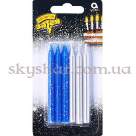 Опция Свічки для торта "Сріблясті та сині блиск" 8 см 12 шт. – фото 26 Опция Свічки для торта "Сріблясті та сині блиск" 8 см 12 шт. – фото 26