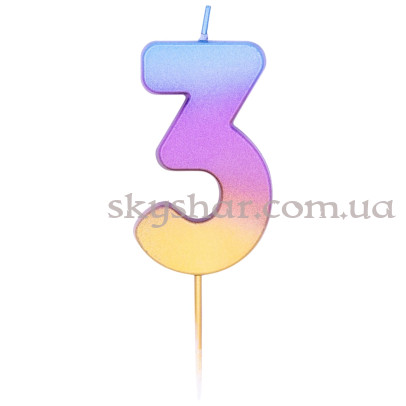 Свічка -цифра "3" Омбре райдужне – фото 1 Свічка -цифра "3" Омбре райдужне – фото 1
