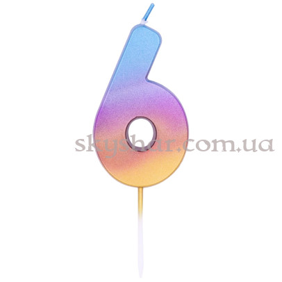 Свеча -цифра "6" Омбре радужное – фото 1