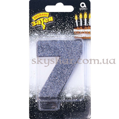 Свеча -цифра "7" Черная Глиттер – фото 1