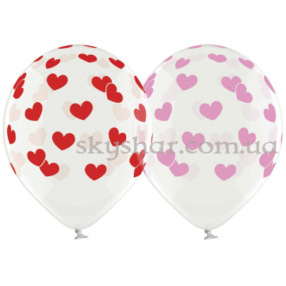 Гелієві кульки "Серця рожеві та червоні на прозорому" (35 см)  – фото 1