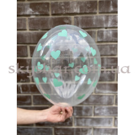 Гелиевые шары "Сердца голубые и мятные на прозрачном" (35 см)  – фото 24