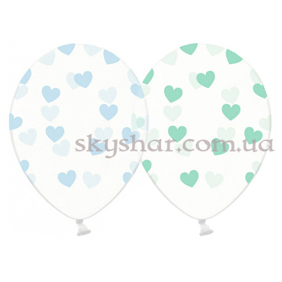 Гелієві кульки "Серця блакитні та м'ятні на прозорому" (35 см)  – фото 1