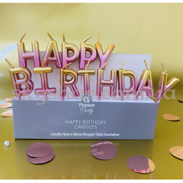 Свічки букви на торт "HAPPY BIRTHDAY" Омбре рожево-золоте – фото 25