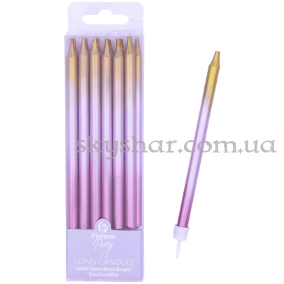 Набір свічок для торта Омбре Рожево-золоте 12 шт. – фото 1