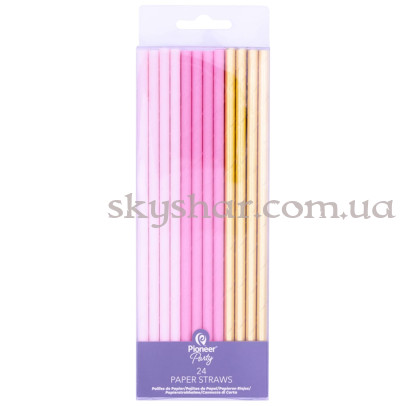 Набір трубочок для коктейлю "Рожеві та золотисті" 24 шт. – фото 1
