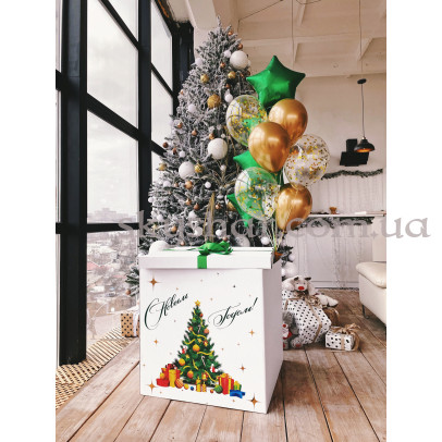 Коробка сюрприз с шарами "С Новым Годом!" белая – фото 1