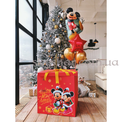 Коробка сюрприз з кульками "Happy New Year Міккі Маус" червона – фото 1
