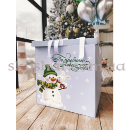 Коробка сюрприз с шарами "Волшебного Нового Года Снеговик" голубая – фото 5