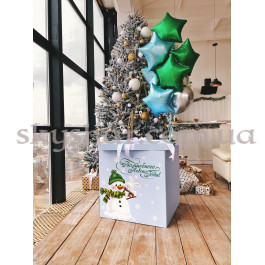 Опция Коробка сюрприз с шарами "Волшебного Нового Года Снеговик" голубая – фото 4