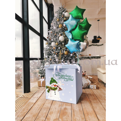 Коробка сюрприз з кульками "Волшебного Нового Года Снеговик" блакитна – фото 1