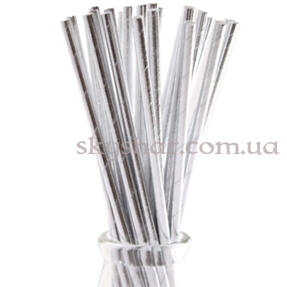 Трубочка для коктейля фольгированная серебряная 12 шт. – фото 1