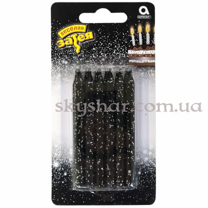 Свічки для торта "Чорні блиск" 8 см 12 шт. – фото 1