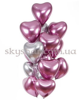 Опция Гелиевые шары "Сердечки Хром" Розовые и Серебристые (30 см)  – фото 1