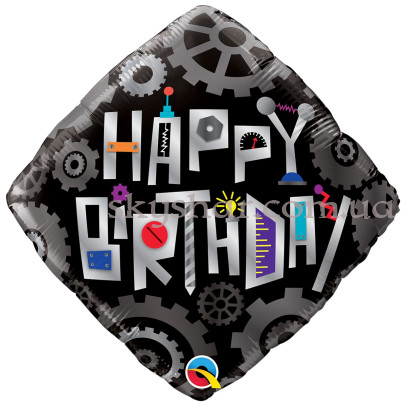 Фольгована кулька ромб "Happy Birthday Роботи" – фото 1