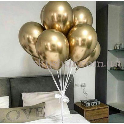 Гелієві кульки "Хром Золото на атласній стрічці" (30 см)  – фото 1
