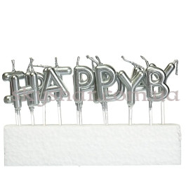 Свечи-буквы для торта "Happy Birthday" Серебро – фото 7