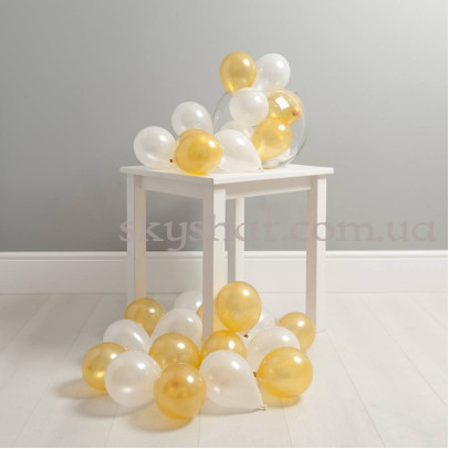 Воздушные шарики на пол Мини 5" (12 см) Золотые и Белые – фото 1
