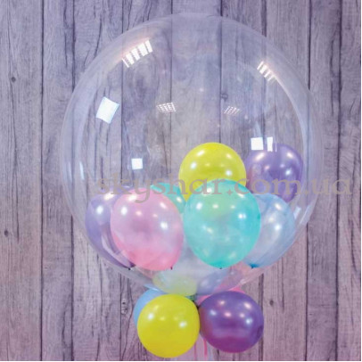 Кулька Баблс з кульками Асорті всередині та декором 61 см – фото 1