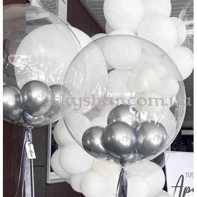 Шар Баблс с серебристыми шариками внутри 61 см – фото 1 Шар Баблс с серебристыми шариками внутри 61 см – фото 1