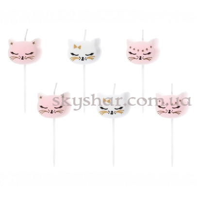 Свечи для торта "Кошка розовый микс" 2 см 6 шт. – фото 1