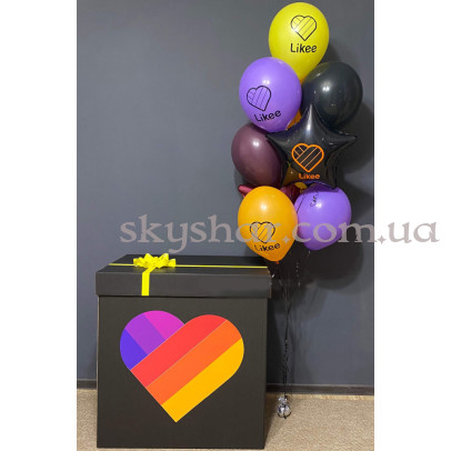 Коробка сюрприз с шарами черная "Likee" (Лайки)" – фото 1