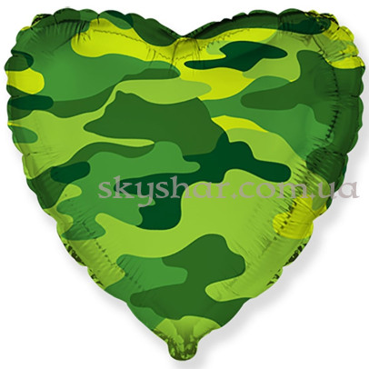 Фольгована кулька "Серце Камуфляж Мілітарі" 46 см – фото 1