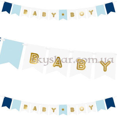 Гирлянда-вымпел на выписку из роддома мальчику Baby Boy Микс – фото 1 Гирлянда-вымпел на выписку из роддома мальчику Baby Boy Микс – фото 1