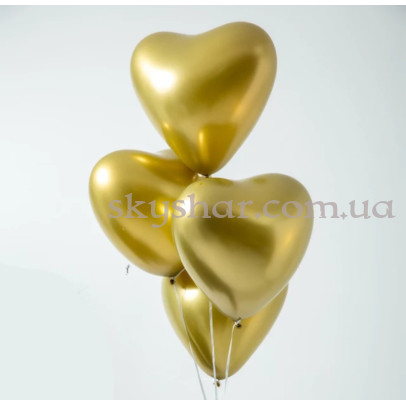 Гелиевые шары "Сердечки Хром" Золотистые (30 см)  – фото 1