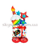 Фольгована стояча фігура "Happy Birthday" з кексом та зірками – фото 2