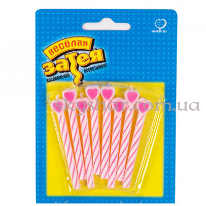 Свічки для торта "З серцем рожеві" 8 шт. – фото 1