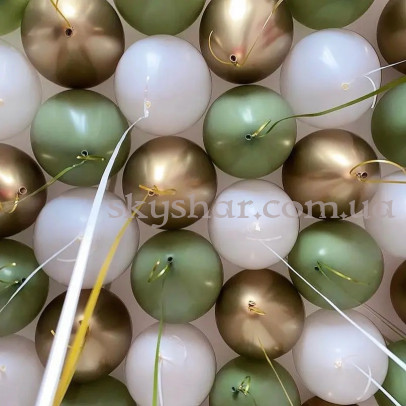 Гелієві кульки під стелю оливково-золоті 30 шт. – фото 1