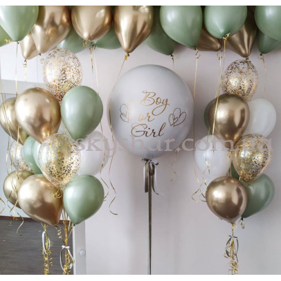 Сет кульок для визначення статі дитини "Boy or Girl" евкаліпт-золото – фото 1 Сет кульок для визначення статі дитини "Boy or Girl" евкаліпт-золото – фото 1