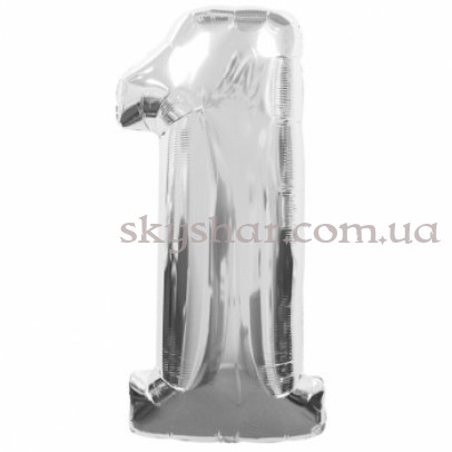 Фольгована цифра "1" Срібна МІДІ 60 см – фото 1