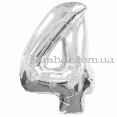 Фольгированная цифра "4" Серебристая МИДИ 60 см – фото 1