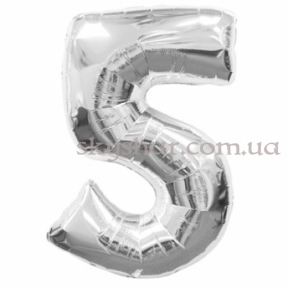 Фольгована цифра "5" Срібна МІДІ 60 см – фото 1