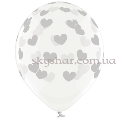 Гелиевые шары "Сердца серебристые на прозрачном" (35 см)  – фото 1