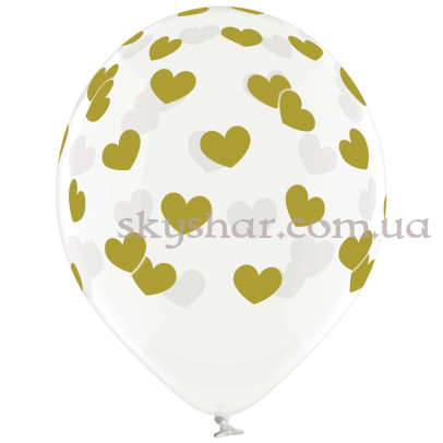 Гелиевые шары "Сердца золотистые на прозрачном" (35 см)  – фото 1