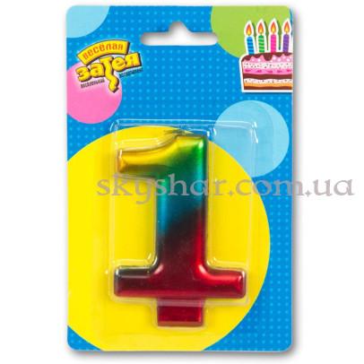 Свеча-цифра "1" Радуга металлик 8 см – фото 1