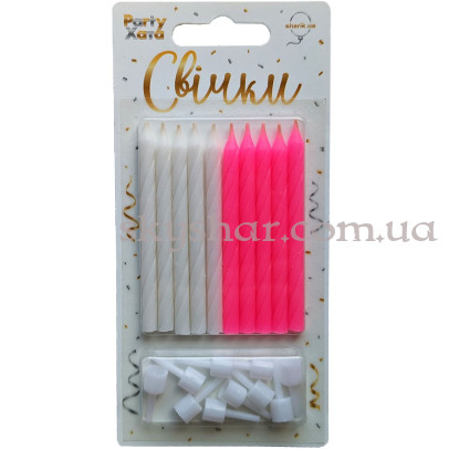 Свічки для торта Рожеві та Білі з підставками 7 см 10 шт. – фото 1