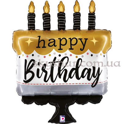Фольгована кулька "Торт зі свічками Happy Birthday Сатин металлік" – фото 1