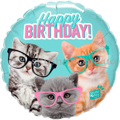 Фольгована кулька "Happy Birthday Кошенята в окулярах" – фото 1
