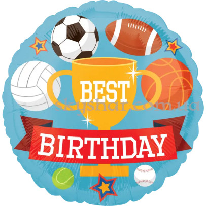 Фольгована кулька "Best Birthday Кубок та М'ячі" – фото 1