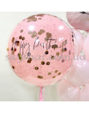 Даблстаф шар розовый "Happy Birthday" 70 см с Вашей надписью и конфетти розовое золото – фото 2