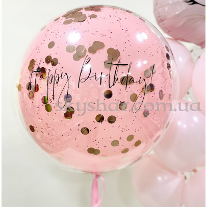 Даблстаф шар розовый "Happy Birthday" 70 см с Вашей надписью и конфетти розовое золото – фото 1