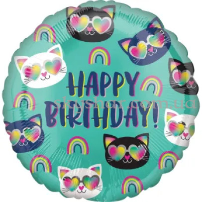 Фольгированный шар "Happy Birthday Крутые кошечки" – фото 1