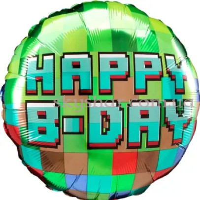 Фольгированный шар "Happy B-Day Пиксельная вечеринка" – фото 1 Фольгированный шар "Happy B-Day Пиксельная вечеринка" – фото 1