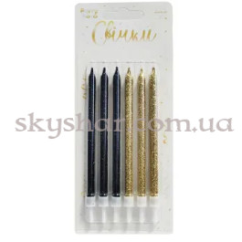 Опция Свічки для торту глітер чорний та золотий з підставками 12 см 6 шт – фото 26