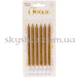 Опция Свічки для торту глітер золотистий з підставками 12 см 6 шт – фото 21